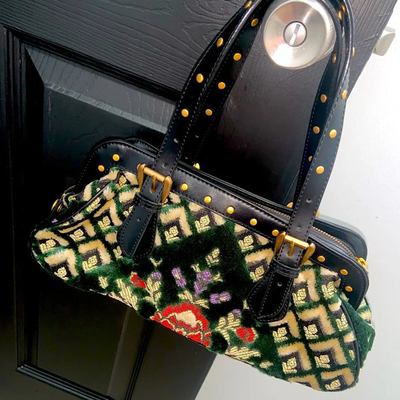 Y2k  maxx brocade carpet handbag purse boho embroidered leather retro fall - Picture 1 of 10